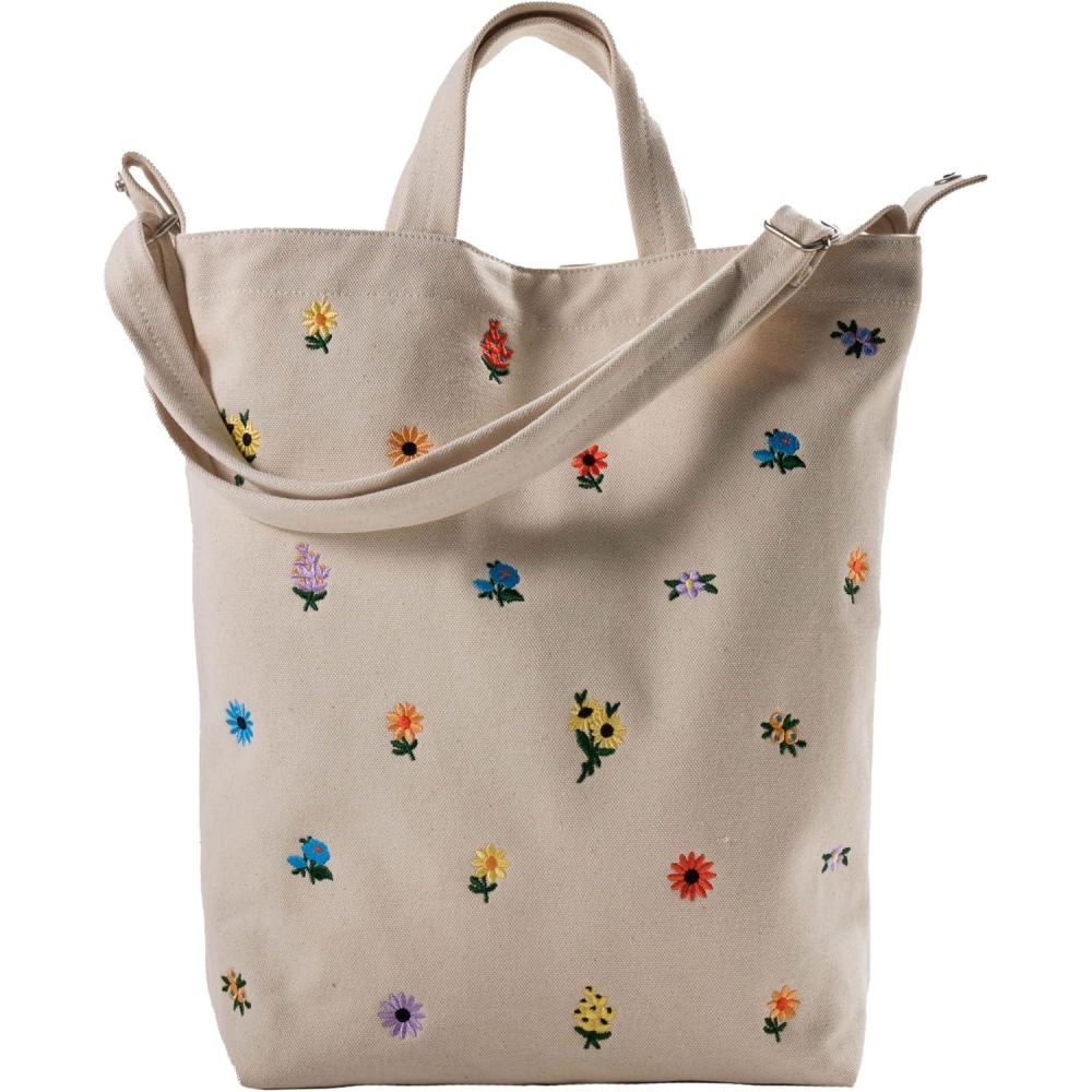imageBAGGU Duck Bag Canvas Tote Essential Everyday Tote Spacious and RoomyEmbroidered Ditsy Floral Natural Canvas