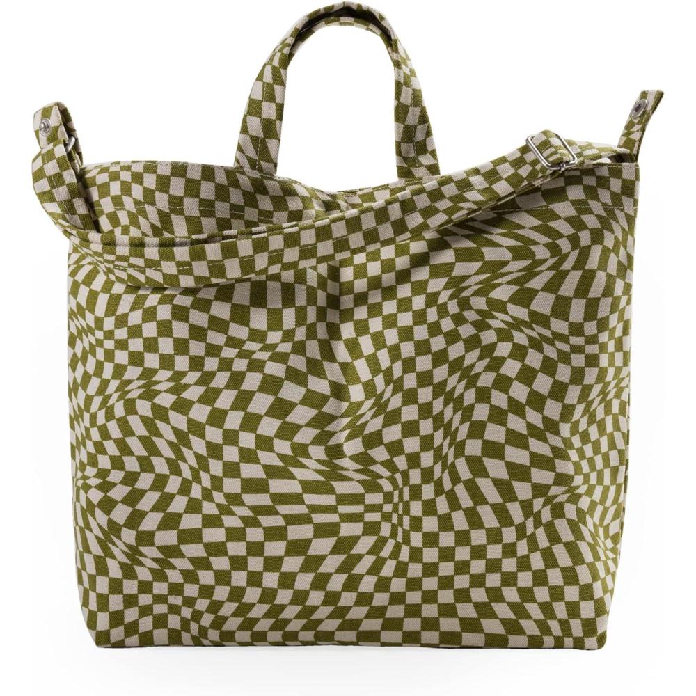 imageBAGGU Duck Bag Canvas Tote Essential Everyday Tote Spacious and RoomyMoss Trippy Checker