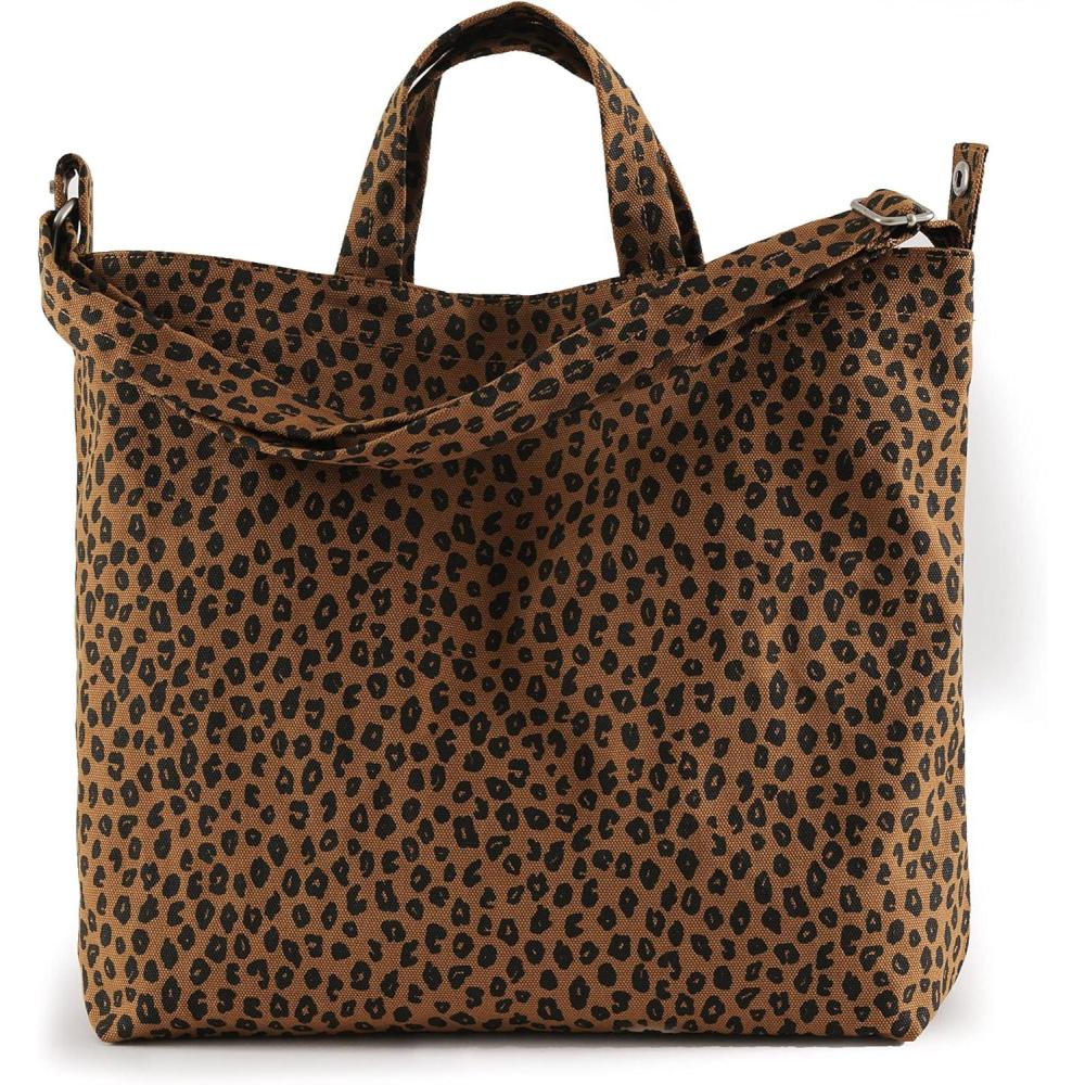 imageBAGGU Duck Bag Canvas Tote Essential Everyday Tote Spacious and RoomyNutmeg Leopard