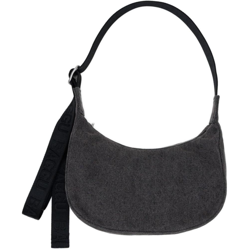 imageBAGGU Small Denim Crescent Bag  Washed Black Denim