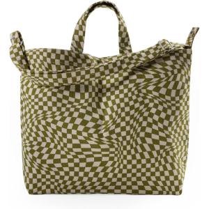 BAGGU Duck Bag Canvas Tote, Essential Everyday Tote, Spacious and Roomy(Moss Trippy Checker)
