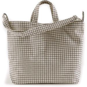 BAGGU Duck Bag Canvas Tote, Essential Everyday Tote, Spacious and Roomy(Natural Grid)