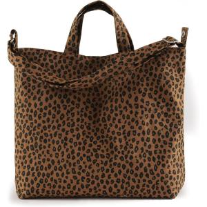 BAGGU Duck Bag Canvas Tote, Essential Everyday Tote, Spacious and Roomy(Nutmeg Leopard)