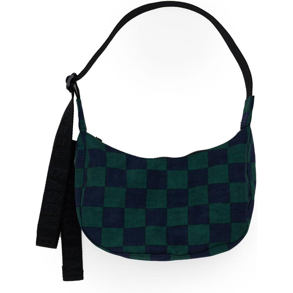 imageBAGGU Small Nylon Crescent Bag  Navy Green Check