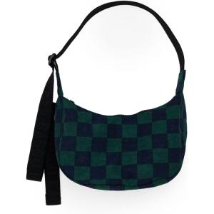 BAGGU Small Nylon Crescent Bag – Navy Green Check