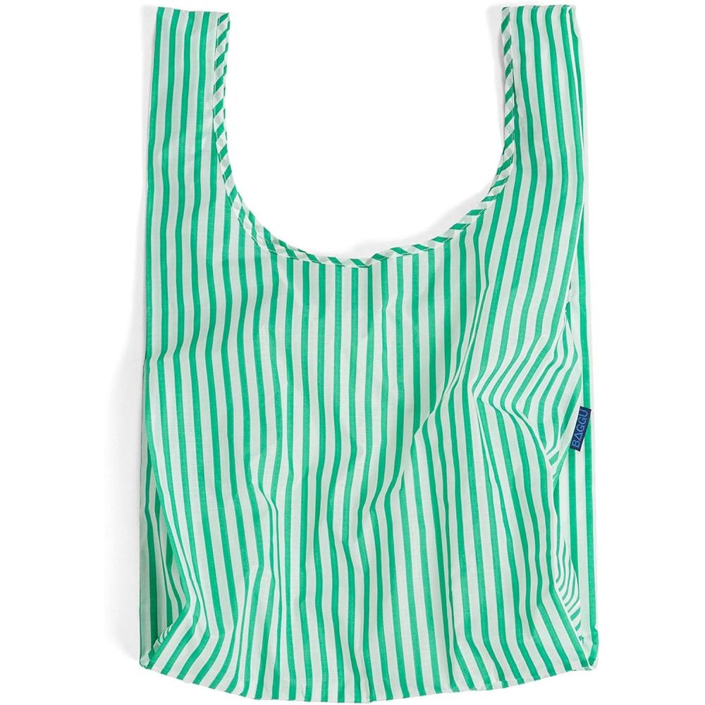 imageBAGGU Standard Reusable Shopping Bag Ripstop Nylon Grocery Tote or Lunch BagMint Stripe