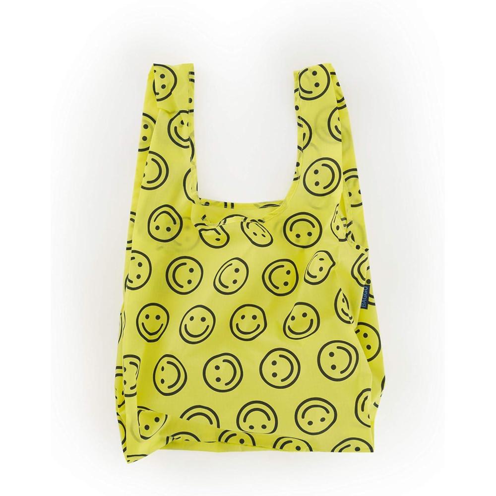 imageBAGGU Standard Reusable Shopping Bag Ripstop Nylon Grocery Tote or Lunch BagRecycled Yellow Happy