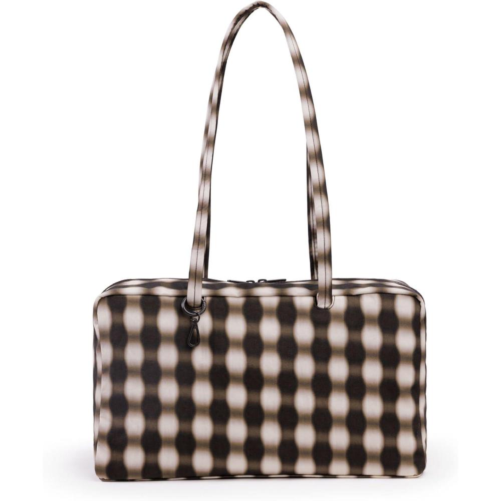 imageBAGGU Medium Nylon Bowler BagBlurred Gingham Brown