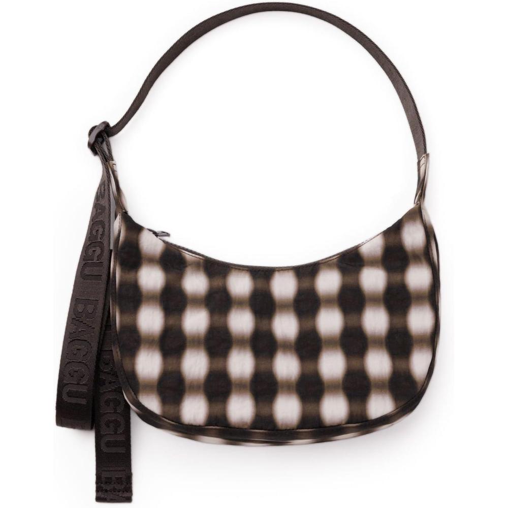 imageBAGGU Small Nylon Crescent BagBlurred Gingham Brown