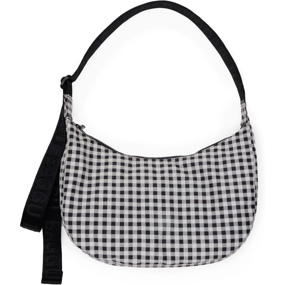 imageBAGGU Medium Nylon Crescent Bag  Black amp White Gingham