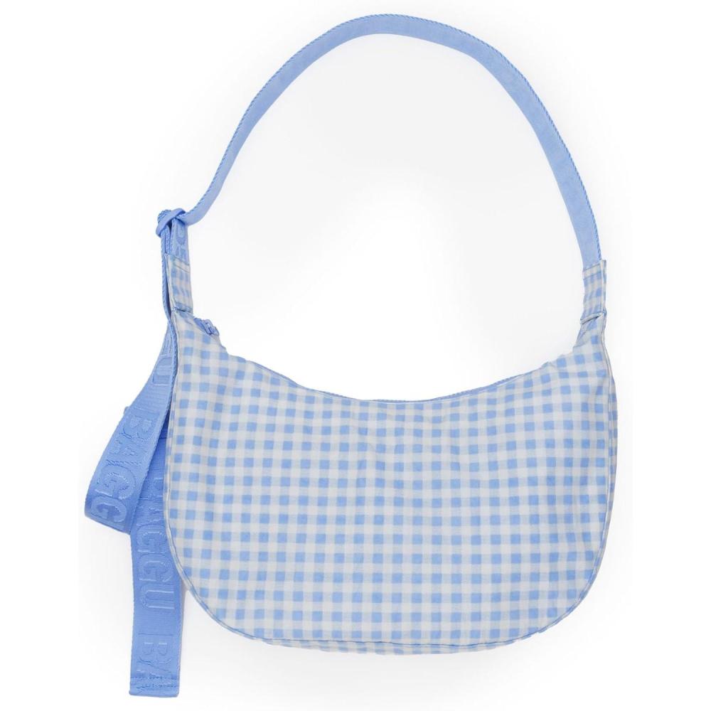 imageBAGGU Medium Nylon Crescent Bag  Light Blue Gingham