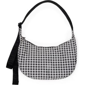 BAGGU Medium Nylon Crescent Bag – Black & White Gingham