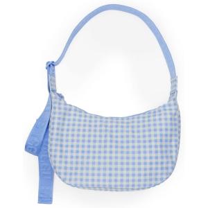 BAGGU Medium Nylon Crescent Bag – Light Blue Gingham